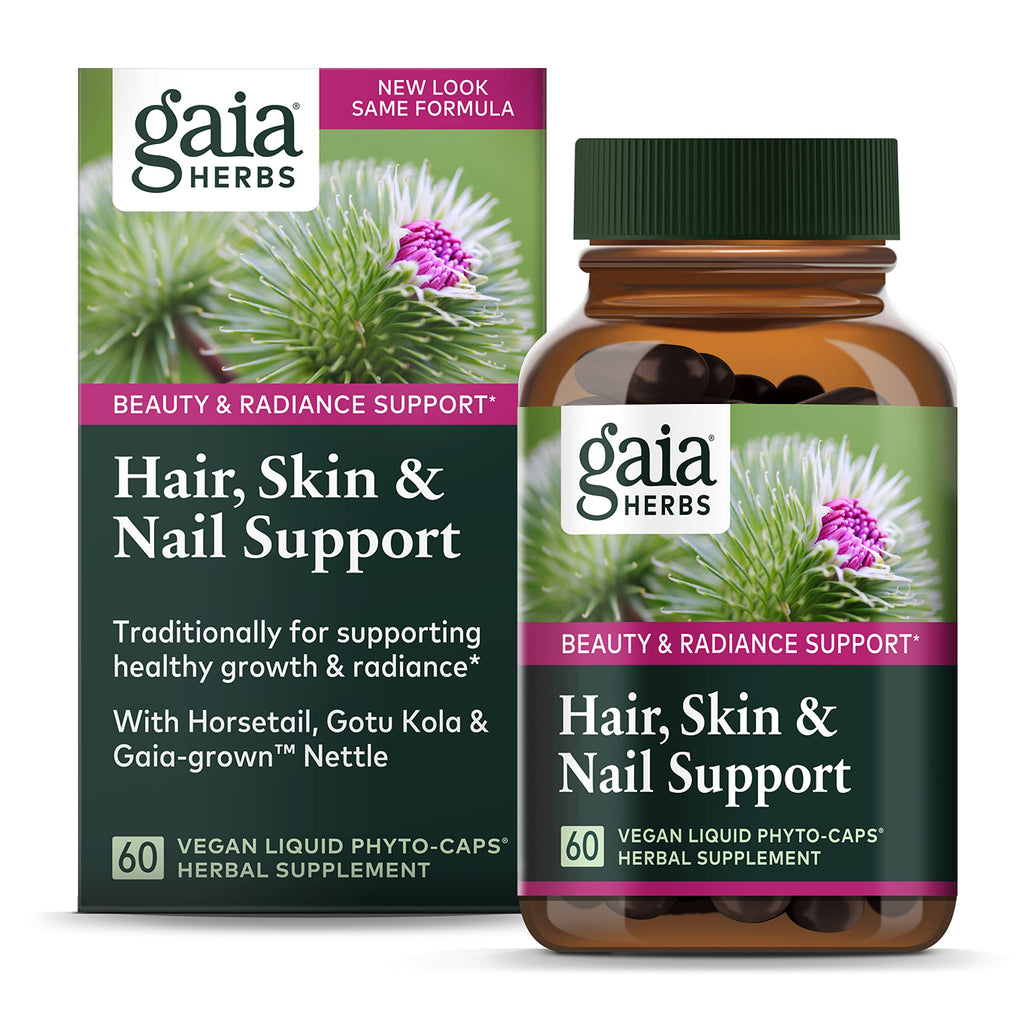 Gaia Herbs Hair, Skin & Nail Support, Vegan Liquid Capsules, 60 Count - Growth Nutrients & Antioxidants to Support a Natural Glow Standard Packaging - BeesActive Australia