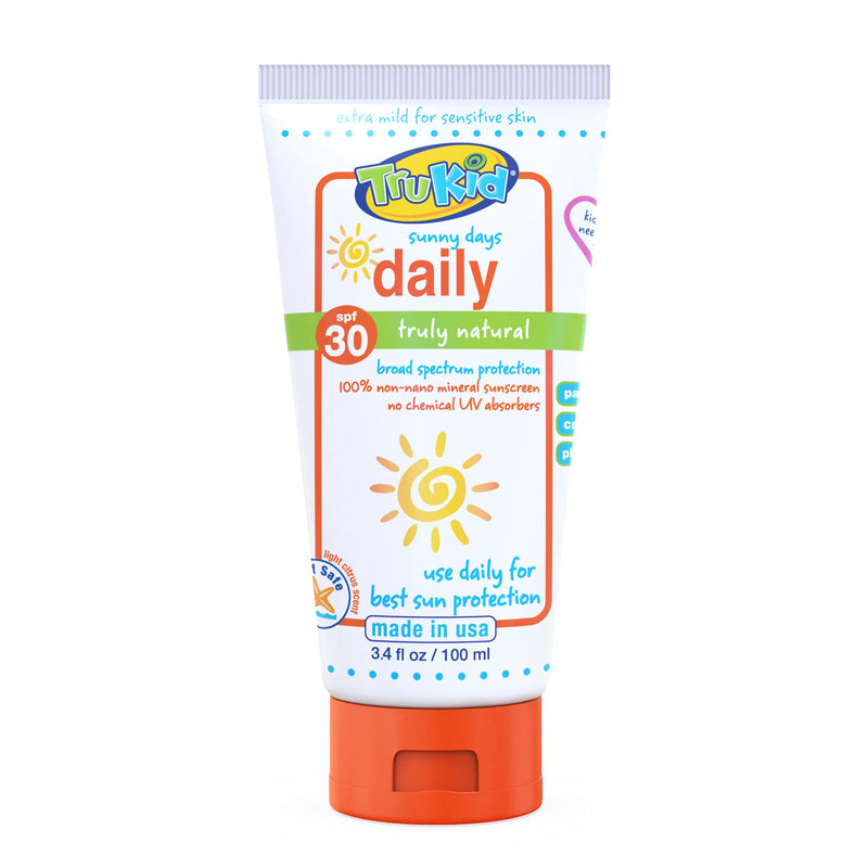 TruKid Sunny Days Daily SPF 30 UVA/UVB Protection Sunscreen for Baby, Mineral Based Sun Body and Face Cream for Sensitive Skin, Citrus Scent, All Natural Ingredients (3.4 fl oz) - BeesActive Australia