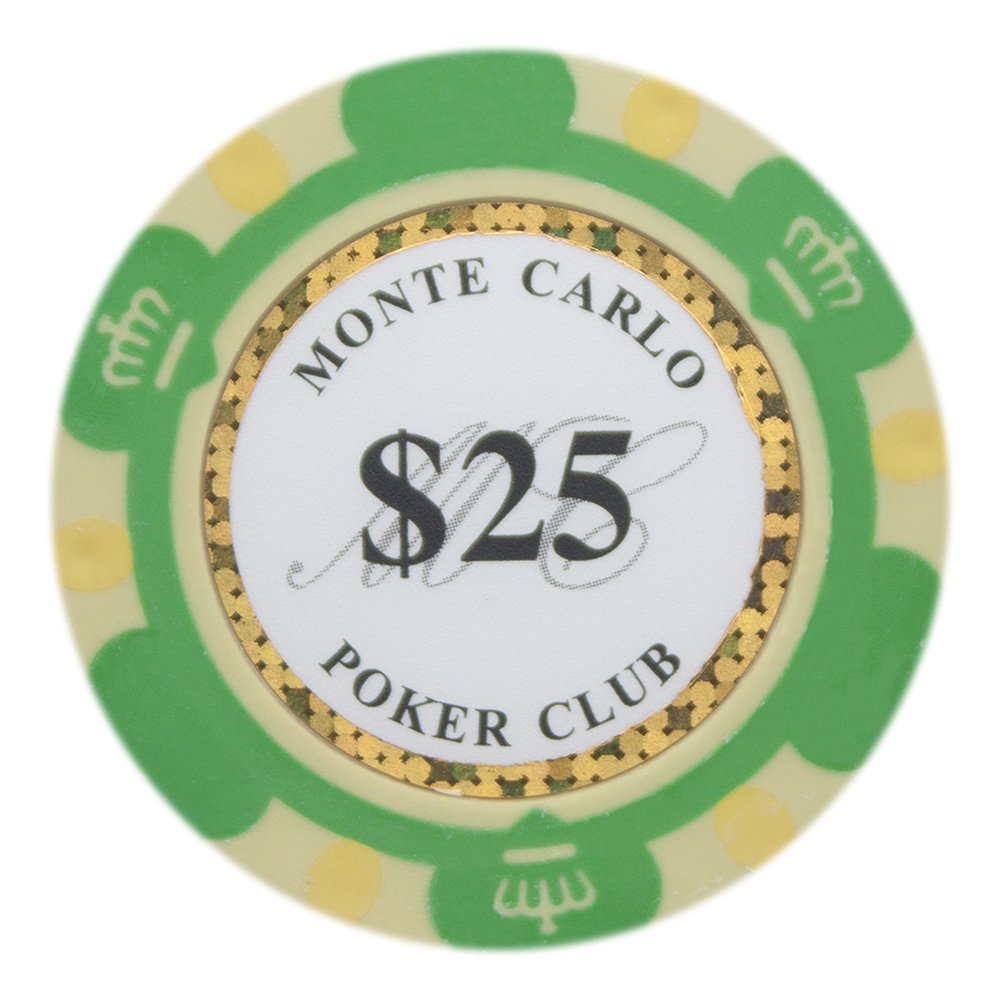 Brybelly Monte Carlo Premium Poker Chips Heavyweight 14-Gram Clay Composite - Pack of 50 $25 Green - BeesActive Australia