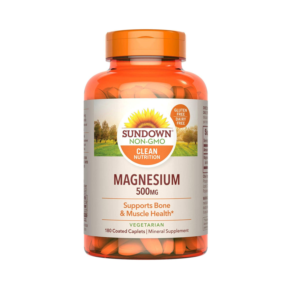 Sundown Magnesium Supplement, Non-GMOˆ, Gluten-Free, Dairy-Free, Vegetarian, 500mg Coated Caplets, 180 Count, 6 Month Supply - BeesActive Australia