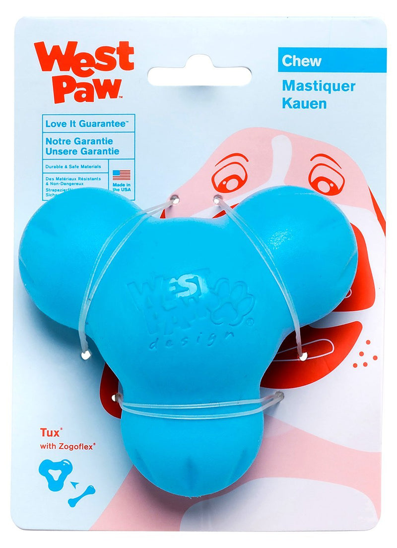 West Paw Zogoflex Tux Treat Dispensing Dog Chew Toy – Interactive Chewing Toys for Dogs – Dog Enrichment Toy– Dog Games for Aggressive Chewers, Fetch, Catch – Holds Kibble, Treats, Made in USA Large Aqua Blue - BeesActive Australia