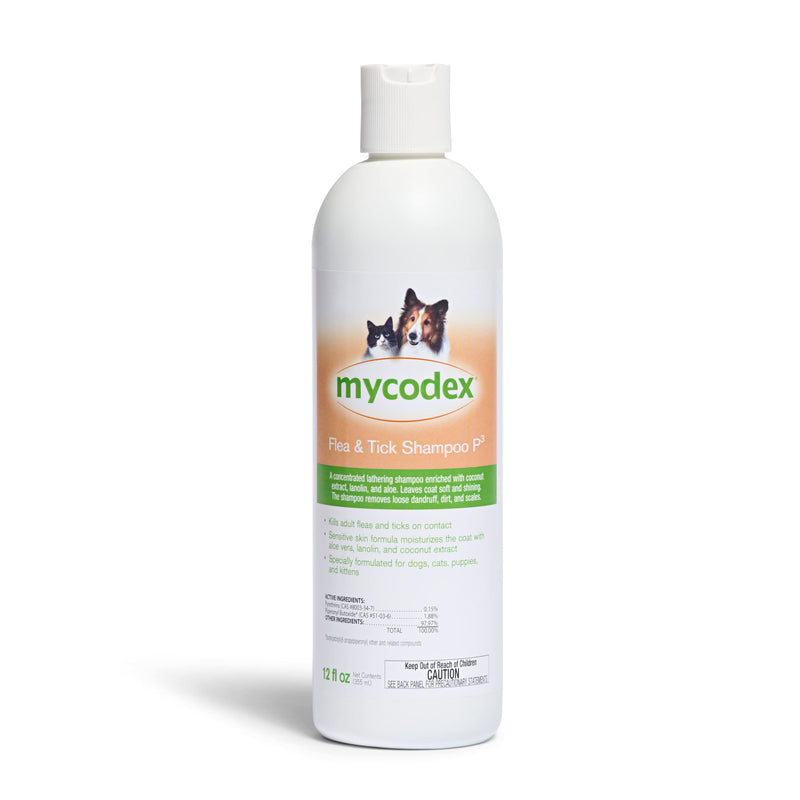 PRN Pharmacal Mycodex Flea and Tick Shampoo P3 - Sensitive Skin Shampoo for Dogs & Cats - With Oatmeal, Lanolin, & Aloe - Removes Dandruff, Dirt, & Scales while Killing Fleas, Ticks & Lice - 12 Oz - BeesActive Australia