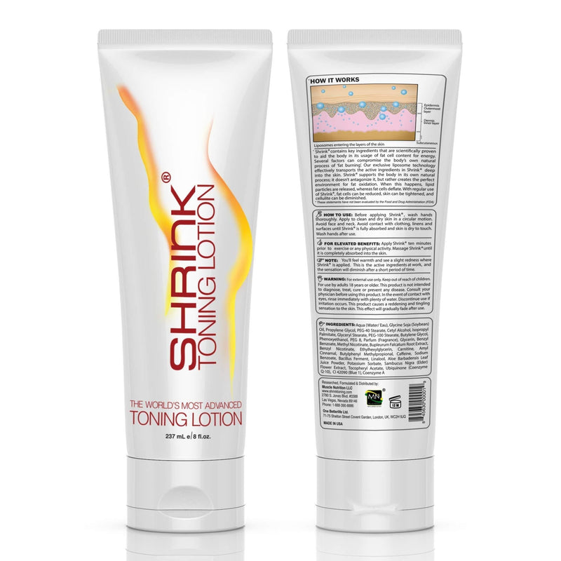 Shrink Toning Lotion – Heat Activated Skin Tightening Cream for Body - Reduces The Appearance of Cellulite and Stretch Marks with Caffeine, Vitamin E and CoQ10 (8 oz Tube) - BeesActive Australia