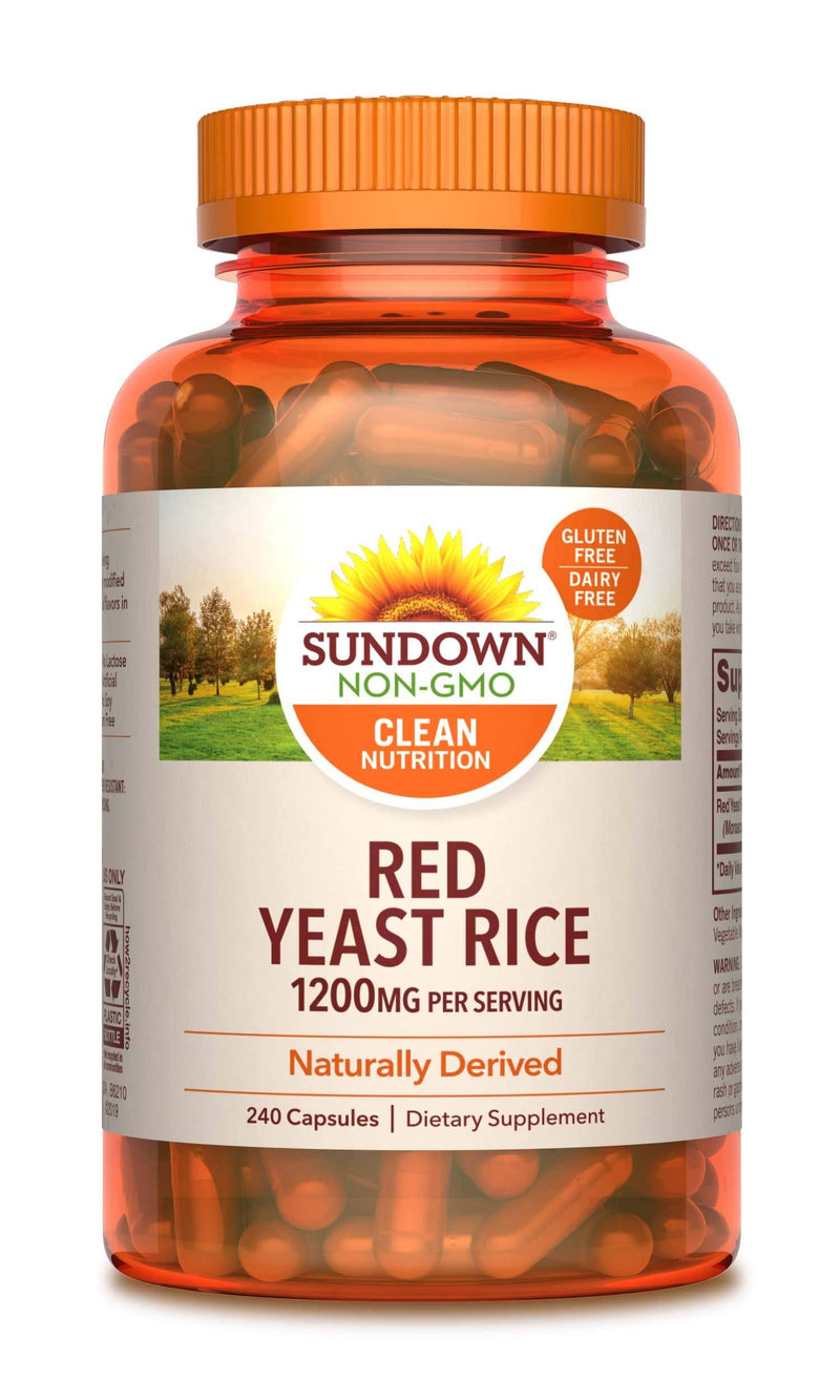 Sundown Red Yeast Rice 1200 mg Capsules (240 Count), Naturally Derived, Gluten Free, Dairy Free, Non-GMOˆ, Free of Gluten, Dairy, Artificial Flavors (Packaging May Vary) 240 Count (Pack of 1) - BeesActive Australia