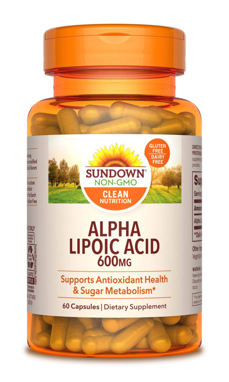 Sundown Super Alpha Lipoic Acid 600 mg, 60 Capsules (Packaging May Vary) Non-GMOˆ, Free of Gluten, Dairy, Artificial Flavors - BeesActive Australia