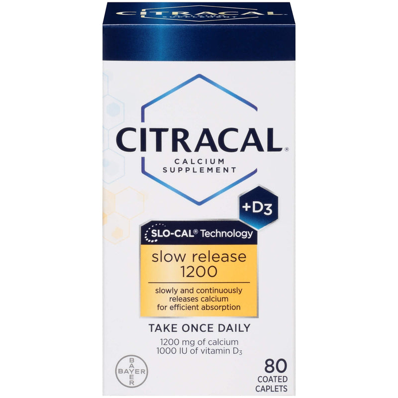 Citracal Slow Release 1200, 1200 mg Calcium Citrate and Calcium Carbonate Blend with 1000 IU Vitamin D3, Bone Health Supplement for Adults, Once Daily Caplets, 80 Count - BeesActive Australia