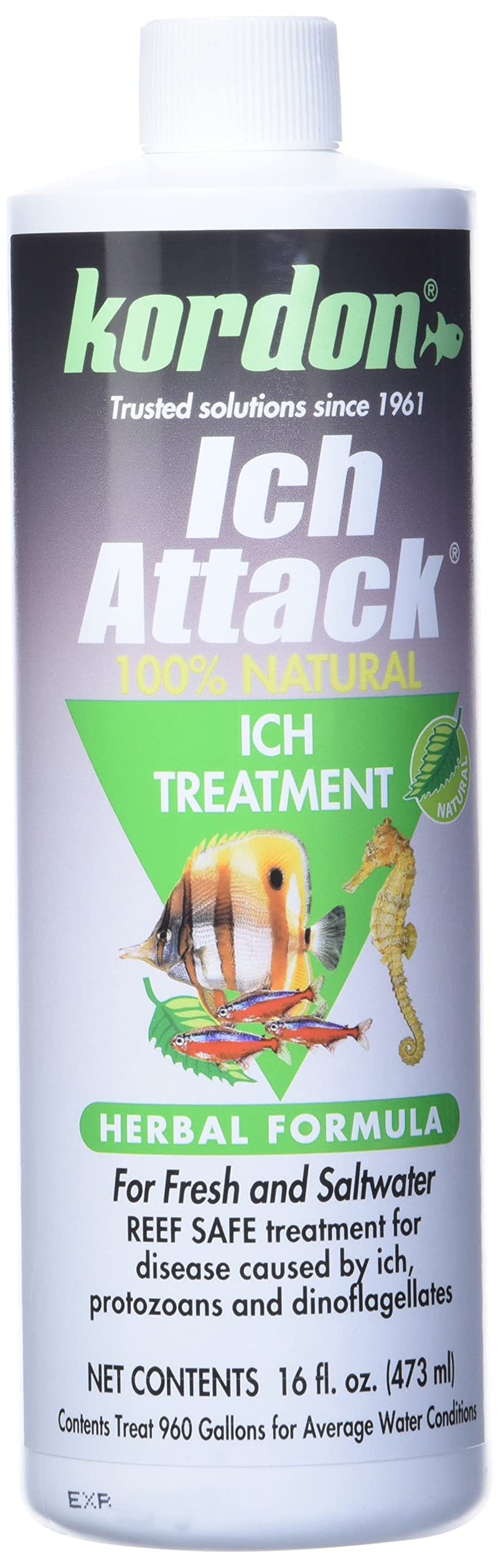 KORDON #39446 100% Natural and Herbal Formula Ich Attack-Ich Treatment for Aquarium, 16-Ounce - BeesActive Australia