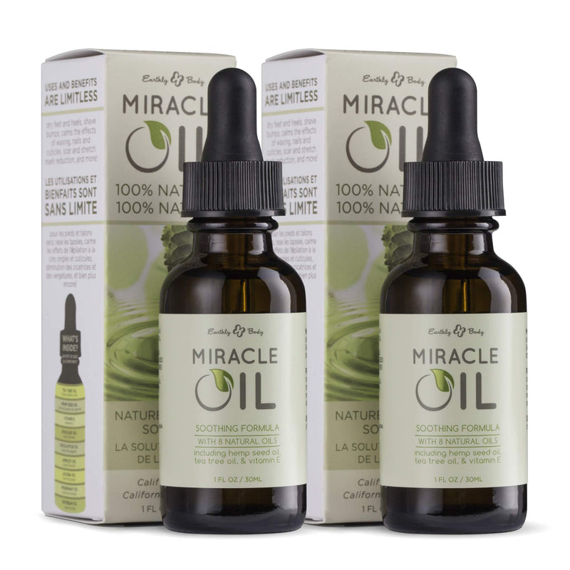 Earthly Body Miracle Oil, 1 fl. oz. - 2 Pack - 100% Natural Tea Tree Oil, Hemp Seed Oil & Vitamin E - Moisturizer, Calms Skin Irritations, Helps Smooth Wrinkles - Gluten Free, 100% Vegan - BeesActive Australia
