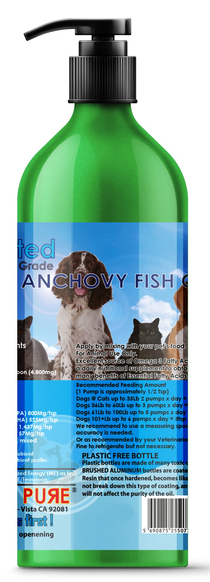 Iceland Pure Unscented Pharmaceutical Grade Sardine Anchovy Oil for Dogs and Cats.Bottle Size 33Oz 33 ounce - BeesActive Australia