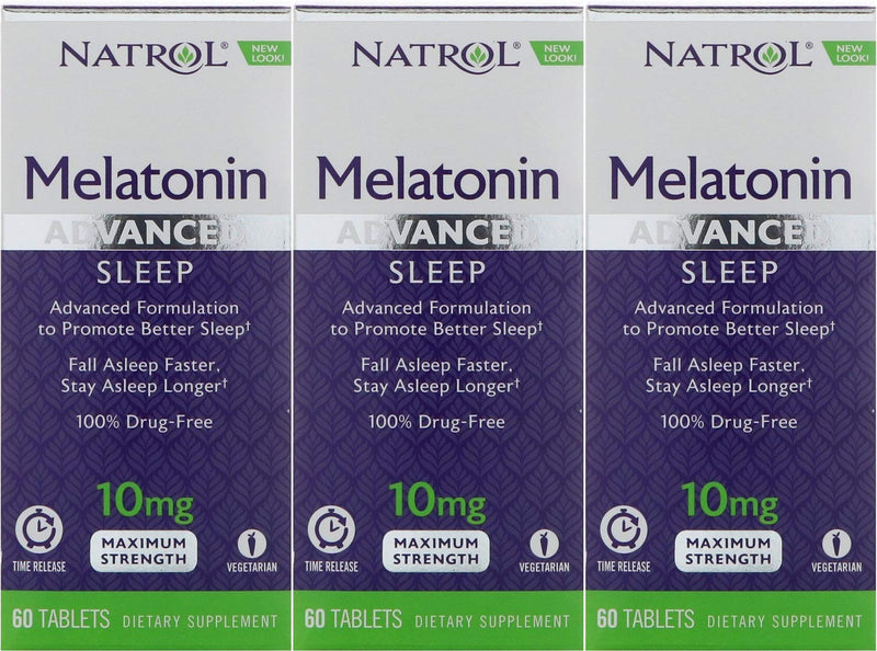 Natrol Advanced Sleep Melatonin Tablets, Maximum Strength 10 mg 60 ea (Pack of 3) - BeesActive Australia