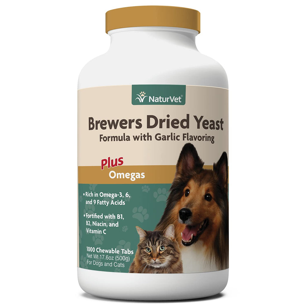 NaturVet Brewers Dried Yeast Formula with Garlic Flavoring Plus Omegas for Dogs and Cats, Chewable Tablets, Made in the USA 1,000 Tablets - BeesActive Australia