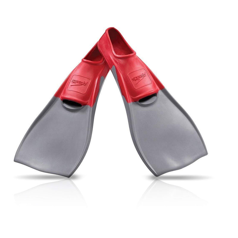Speedo Unisex-Adult Swim Training Fins Rubber Long Blade XXXS - Youth Shoe Size 11-13 Red/Grey - BeesActive Australia