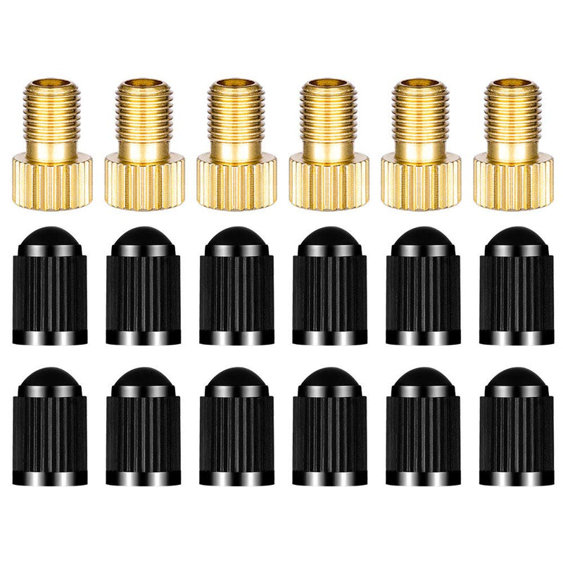HZJD 6PCS Presta Valve Adaptors, Convert Presta to Schrader Adapter for Bike, Inflate Tire Using Standard Pump or Air Compressor, 12PCS Tire Valve Caps - BeesActive Australia