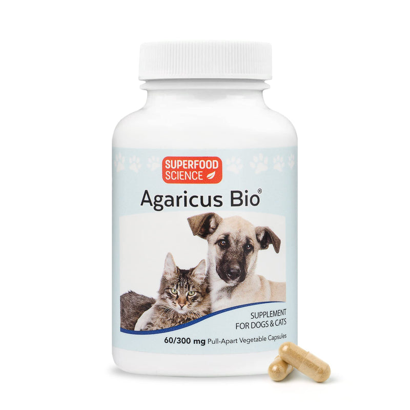 Atlas World Agaricus Bio, Agaricus Blazei for Pet Immune System Support, Cat and Dog Immune Booster, Organic Agaricus Blazei Mushroom Supplement for Dogs and Cats, 300 mg, 60 Vegetable Capsules - BeesActive Australia