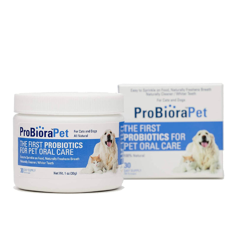 ProBioraPet Oral-Care Probiotic for Dogs and Cats - Supports Healthy Teeth and Gums and Freshens Breath - Patented Blend of Probiotics - Vet Recommended Dental Powder for Pets - 30 Day Supply (30g) - BeesActive Australia
