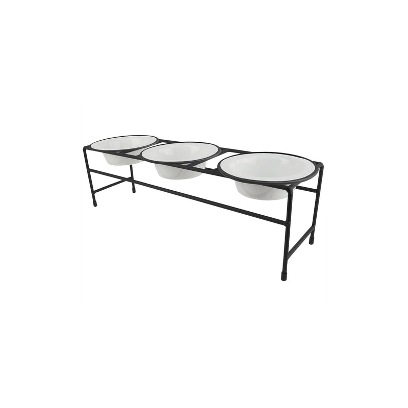 Platinum Pets Modern Triple Diner Feeder with Stainless Steel Dog Bowls, X-Small Pearl White - BeesActive Australia