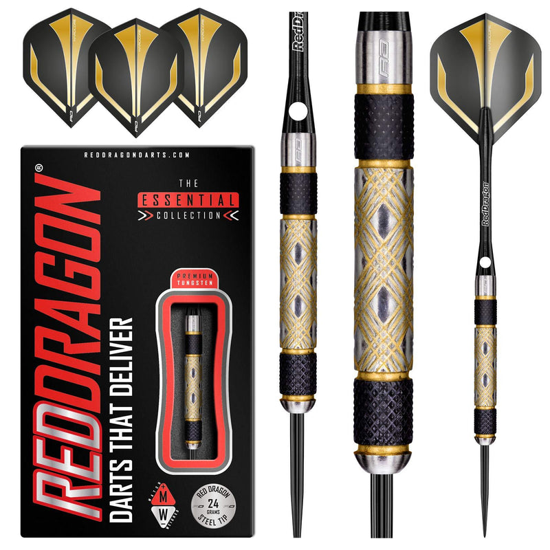 [AUSTRALIA] - Red Dragon Golden Eye 1: 24 Gram Tungsten Steeltip Darts Set with Flights and Stems 