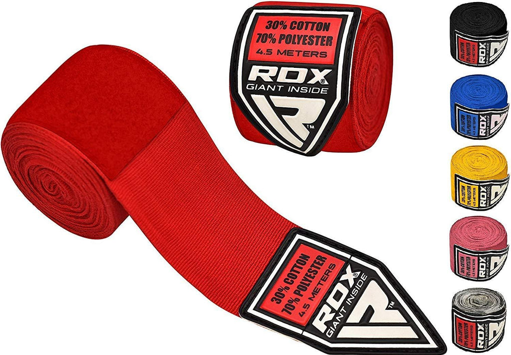 [AUSTRALIA] - RDX Boxing Hand Wraps Inner Gloves for Punching - Great Protection for MMA, Muay Thai, Kickboxing, Martial Arts Training & Combat Sports - 4.5 Meter Elasticated Bandages Under Mitts Red 