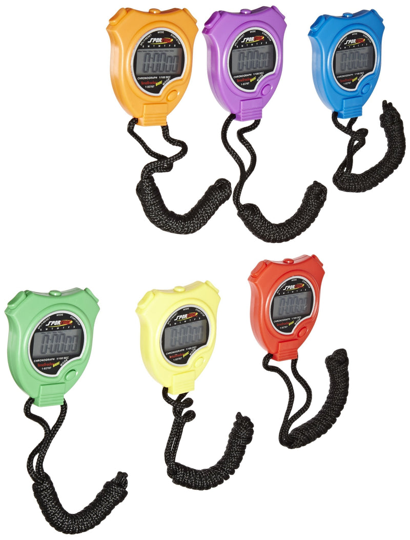 Sportime Timetracker Basic Stopwatches, Assorted Colors, Set of 6 - BeesActive Australia