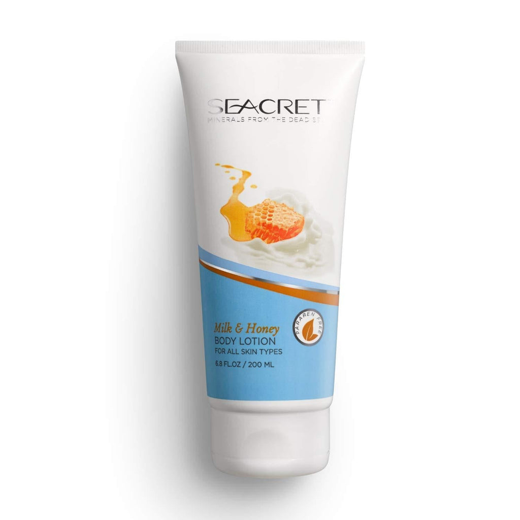 SEACRET Minerals From The Dead Sea, Body Lotion for Women Dry Skin, Moisturizing Scented Lotion with Chamomile Extract, Avocado Oil, Vitamins A & E, Easily Absorbed to the Skin, 6.8 FL.OZ Milk and Honey - BeesActive Australia