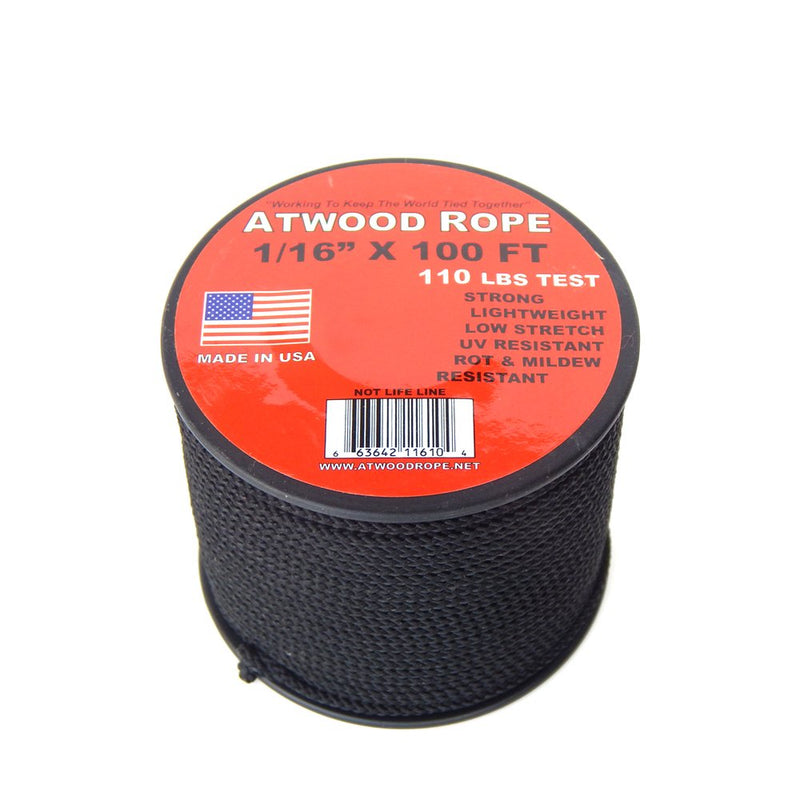 Atwood Rope 1/16 inch Microcord 100 foot spool, Mosquito Cord, 2mm paracord, Micro Parachute Cord - BLACK - BeesActive Australia