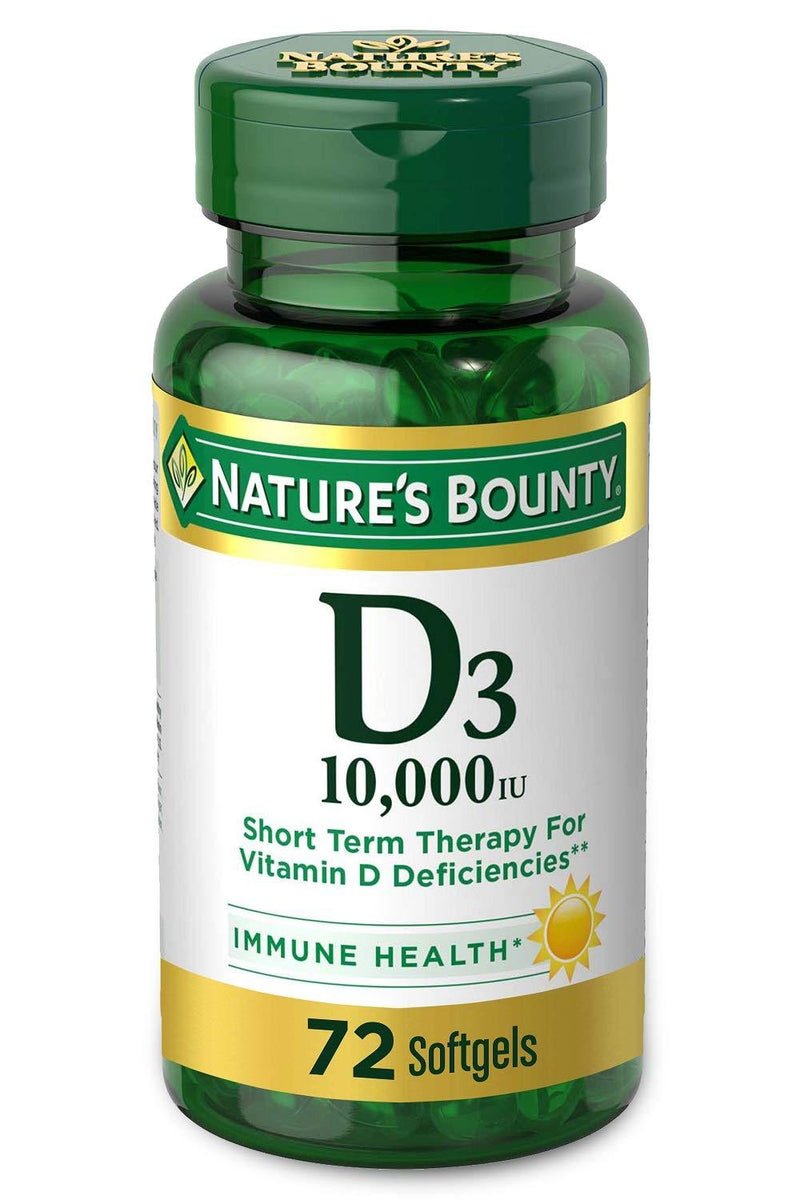 Nature's Bounty Vitamin D for Immune Support and Promotes Healthy Bones, 10000IU, Softgels, Multi-Color, 10,000 IU, 72 Count (Pack of 1) - BeesActive Australia