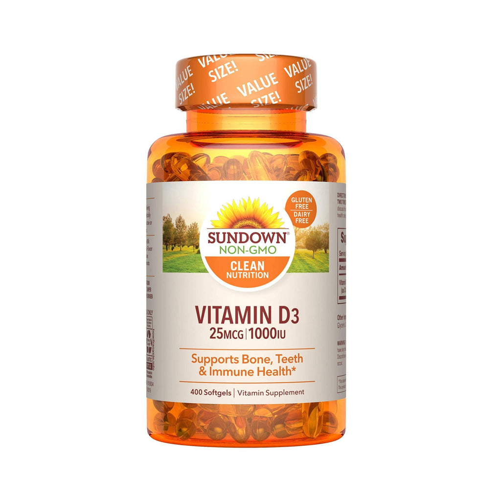 Sundown Vitamin D3 for Immune Support, Non-GMO, Dairy-Free, Gluten-Free, No Artificial Flavors, 25mcg 1000IU Softgels, 400 Count 400 Count (Pack of 1) - BeesActive Australia