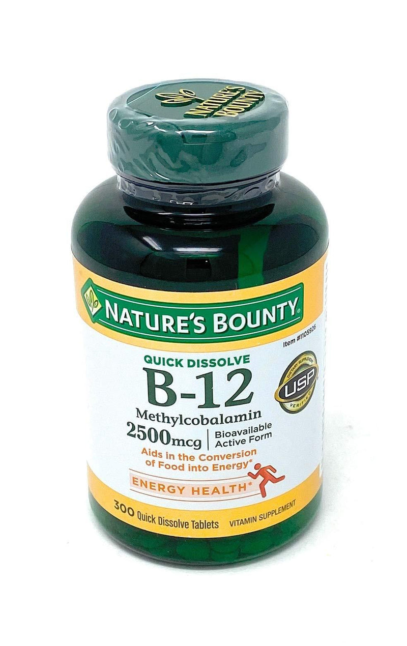 Nature's Bounty Quick Dissolve Fast Acting Vitamin B-12 2500 mcg, Natural Cherry Flavor (300 tablets) - BeesActive Australia