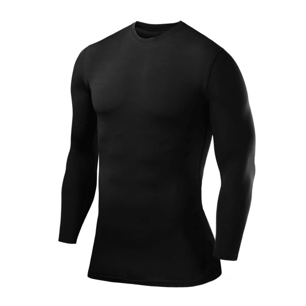 PowerLayer Boy's Youth & Men's Compression Shirt Base Layer Top Long Sleeve Thermal - Crew Neck/Mock Neck Black XL Boy (12-14 years) - BeesActive Australia