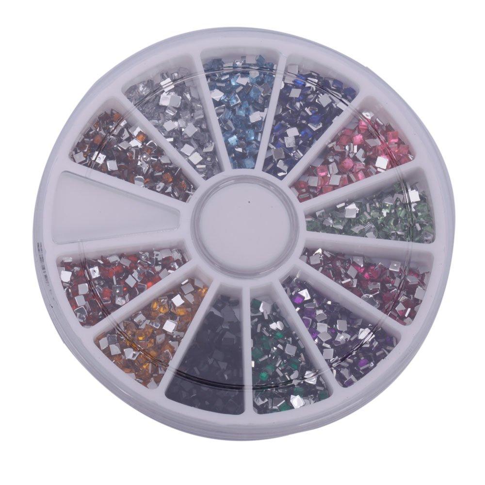 3000pcs 2mm 12 Color Nail Art Nailart Square Shape Rhinestones Glitter Tips Decoration + Wheel - BeesActive Australia