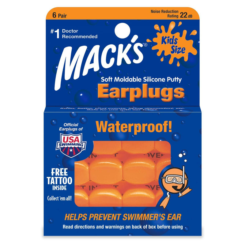 [AUSTRALIA] - Mack's Soft Moldable Silicone Putty Ear Plugs - Kids Size, 6 Pair - Comfortable Small Earplugs for Swimming, Bathing, Travel, Loud Events and Flying 