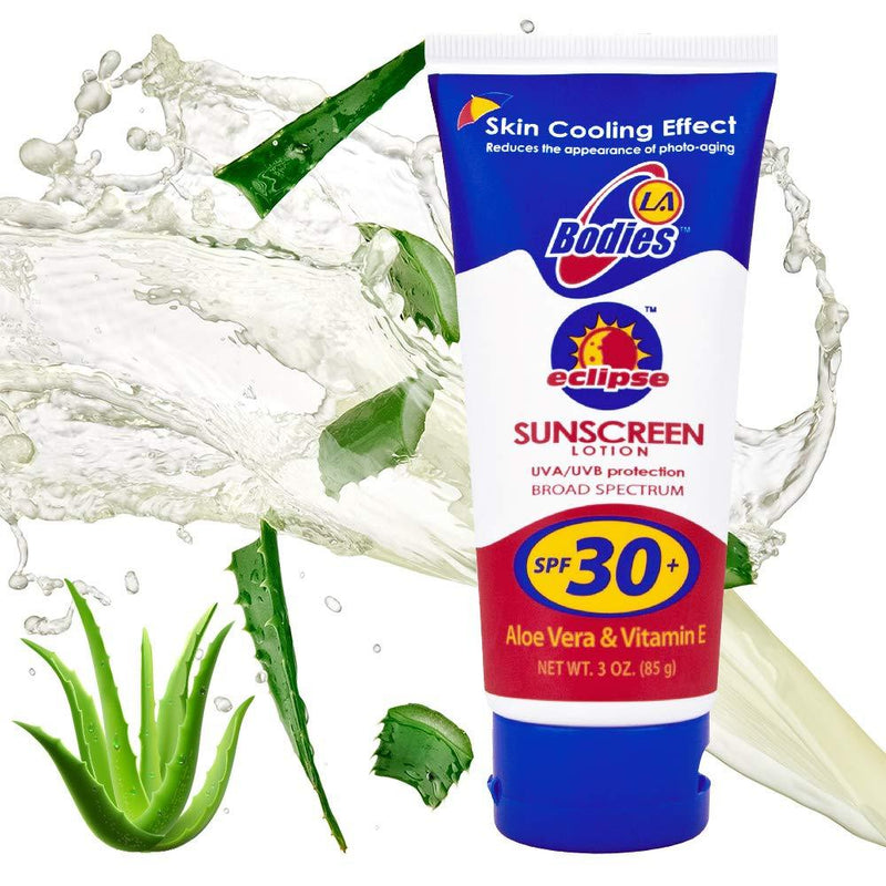 LA BODIES Sunscreen Moisturizing Face & Body Lotion (SPF 30) w/Aloe Vera for Cooling Sensation | Works with Acne Prone Skin | UVA UVB Protection Sunblock | 3oz 30 SPF - BeesActive Australia