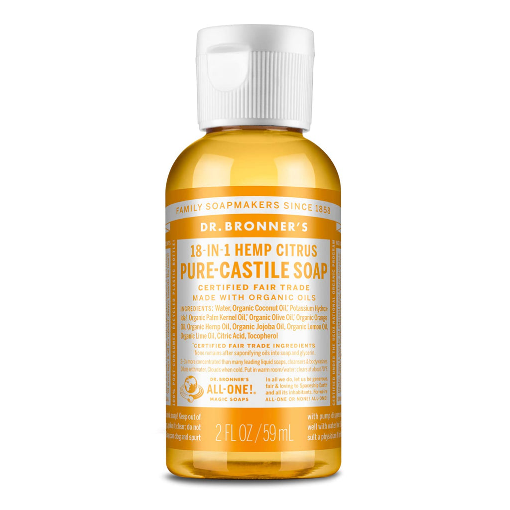 Dr. Bronner’s - Pure-Castile Liquid Soap (Citrus, 2 ounce) - Made with Organic Oils, 18-in-1 Uses: Face, Body, Hair, Laundry, Pets and Dishes, Concentrated, Vegan, Non-GMO - BeesActive Australia