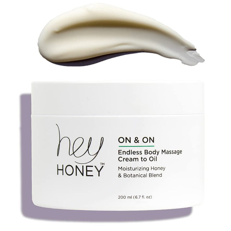 Hey Honey, On and On, Honey Cream to Oil Body Massage. Delectable Blend of Oils, moisturizing Honey extracts, and botanicals Leaves Skin Silky Smooth and hydrated. 6.7 oz. - BeesActive Australia