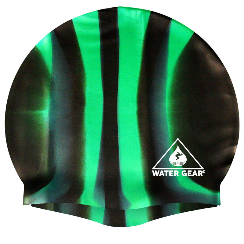 Water Gear Silicone Adult Swim Cap - Flexible Unisex Waterproof - Great for Short and Long Hair - Improve Your Performance - Women Men and Teens -Triathlon Swimmers and Athletes GREEN/BLACK - BeesActive Australia