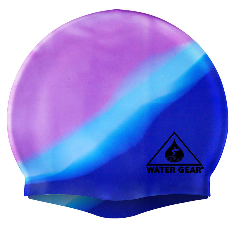 Water Gear Silicone Adult Swim Cap - Flexible Unisex Waterproof - Great for Short and Long Hair - Improve Your Performance - Women Men and Teens -Triathlon Swimmers and Athletes (Blue/Purple) - BeesActive Australia