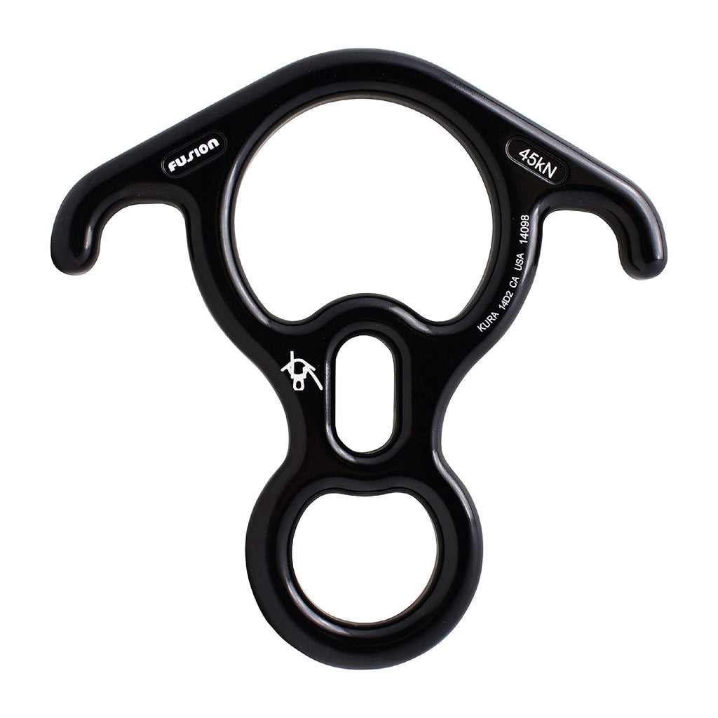 Fusion Climb Aluminum Terminal 8 Descender Black, Large Bent Ear Belaying and Rappelling Gear Belay Device, Perfect for Climbing, Ziplining and Rescue - BeesActive Australia