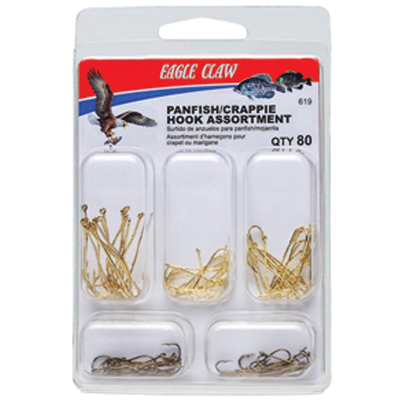 Eagle Claw PANFISH/Crappie Hook Assortment, Fishing Hooks for Freshwater PANFISH/Crappie, 80 Hooks, Sizes 2 to 8, Brown, One Size (619H) - BeesActive Australia