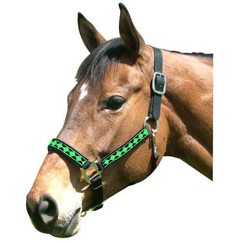 [AUSTRALIA] - Intrepid International Leather Crown Diamond with Padded Nose Halter Yearling Black/Neon Green 
