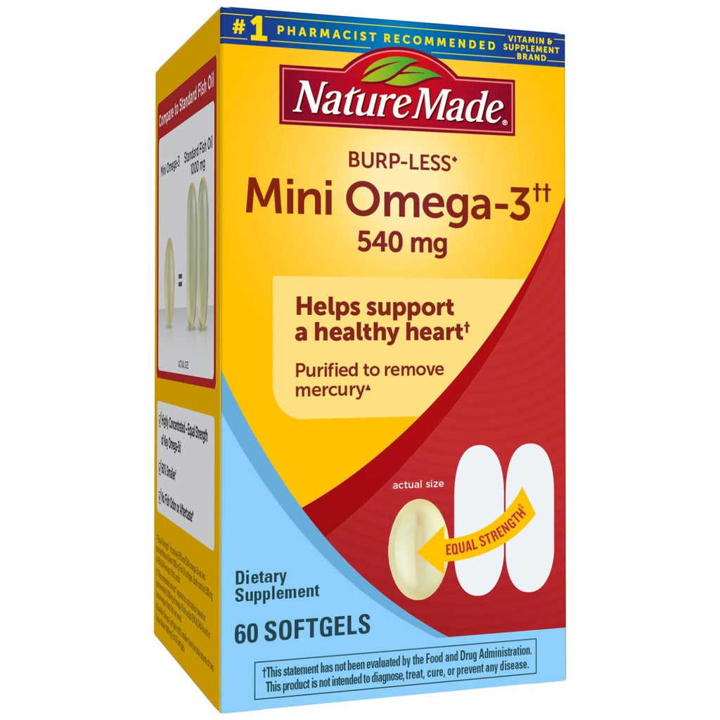 Nature Made Fish Oil Burp-Less Mini 540 mg, 60 Softgels, Fish Oil Omega 3 Supplement For Heart Health - BeesActive Australia