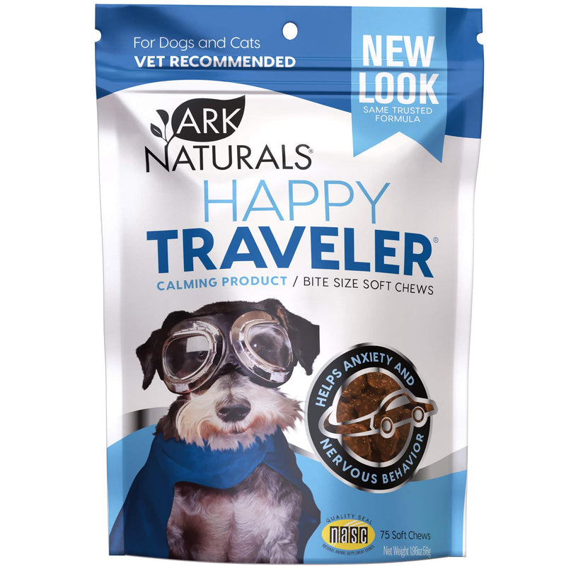 Ark Naturals Happy Traveler, Natural Calming Treats for Dogs & Cats, Reduces Anxious & Nervous Behavior 75 Soft Chews (Pack of 1) - BeesActive Australia