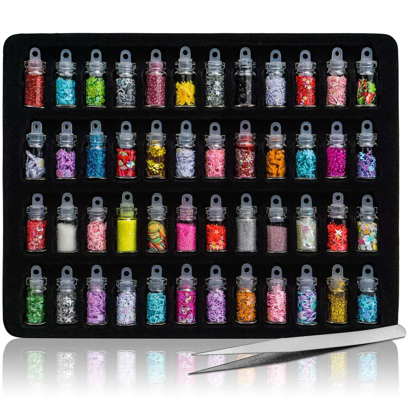 SHANY 3D Nail Art Decoration Mini Bottles - 48 Glass Bottles With Free Nail Art Tweezer - BeesActive Australia