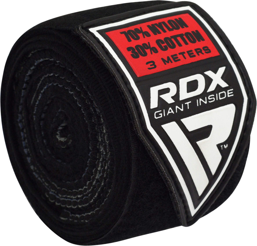 [AUSTRALIA] - RDX Boxing Hand Wraps Inner Gloves for Punching - Great Protection for MMA, Muay Thai, Kickboxing, Martial Arts Training & Combat Sports - 3 Meter Elasticated Bandages Under Mitts Black 