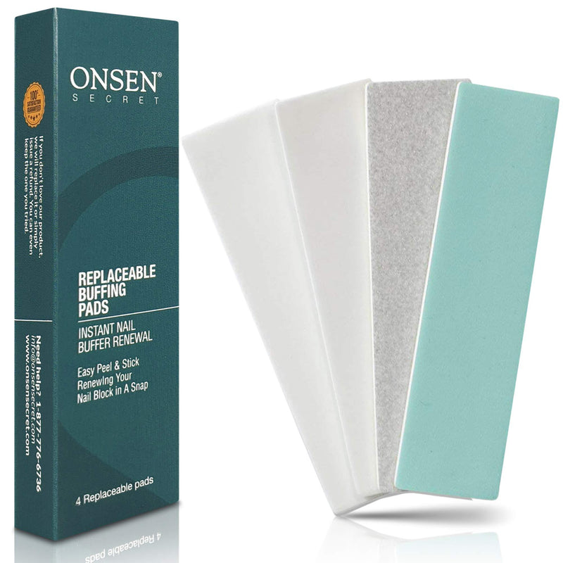 Onsen Nail Buffer Block Replacement Pads - 3 Way Buffing Smooth Shine Natural Nail Polisher with 3 Sides Coarse Soft Silky for Professional Nail Care, Nail Buffer Replacement Pads, 4x Combo Pads, 1pk 1 Pack Nail Buffer Replacement Pads - Combo - BeesActive Australia