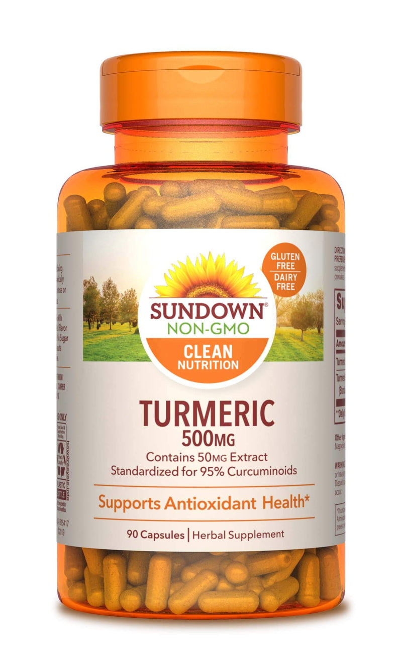 Turmeric Supplements by Sundown, for Antioxidant Health, Standardized Turmeric Extract, Non-GMOˆ, Free of Gluten, Dairy, Artificial Flavors, 500 mg, 90 Capsules 90 Count (Pack of 1) - BeesActive Australia