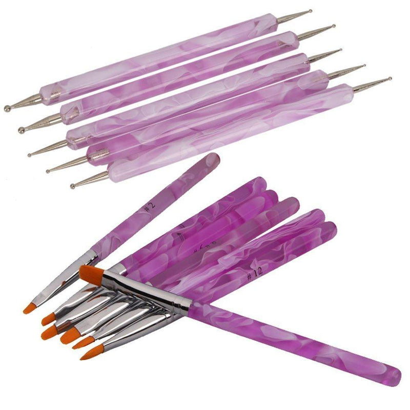 7Pcs UV Gel Acrylic Nail Art Painting Detailing Brushes + 5 X 2 Way Marbleizing Dotting Pen Set - BeesActive Australia