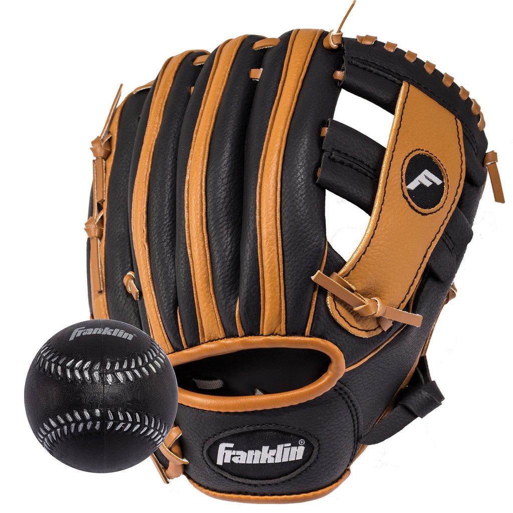 [AUSTRALIA] - Franklin Sports RTP Teeball Performance Gloves & Ball Combo Black/Tan Right Handed Thrower 