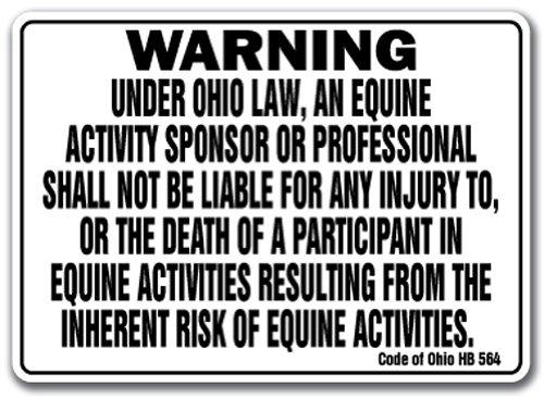 [AUSTRALIA] - Ohio Equine Sign Activity Liability Warning Statute Horse Farm barn Stable 10" x 14" Rigid Plastic 