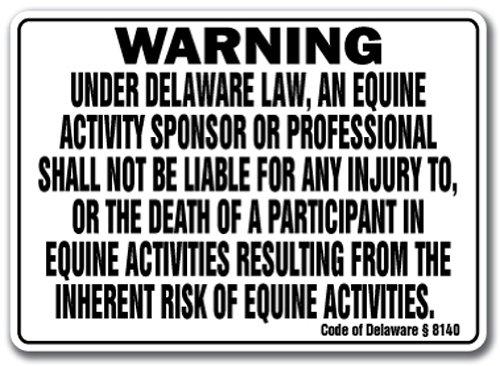 [AUSTRALIA] - Delaware Equine Sign Activity Liability Warning Statute Horse Farm barn Stable 10" x 14" Rigid Plastic 