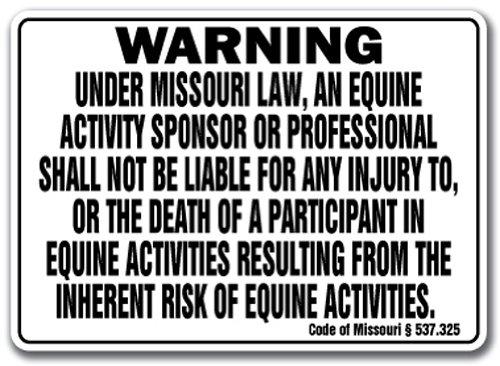 [AUSTRALIA] - MISSOURI Equine Sign activity liability warning statute horse farm barn stable 10" x 14" Rigid Plastic 